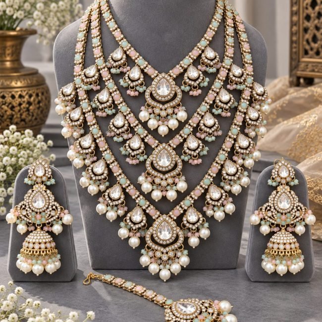 Hyderabad Pastel Heritage Semi-Bridal Necklace Set