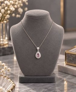 Mulkanaa Blush Pink Sapphire Halo Pendant Necklace