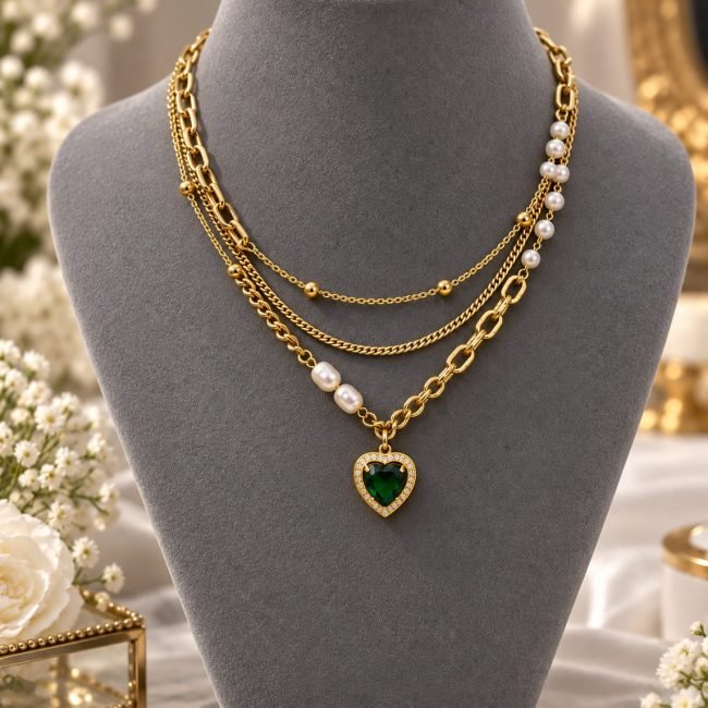 Emerald Heart Multi-Layer Necklace