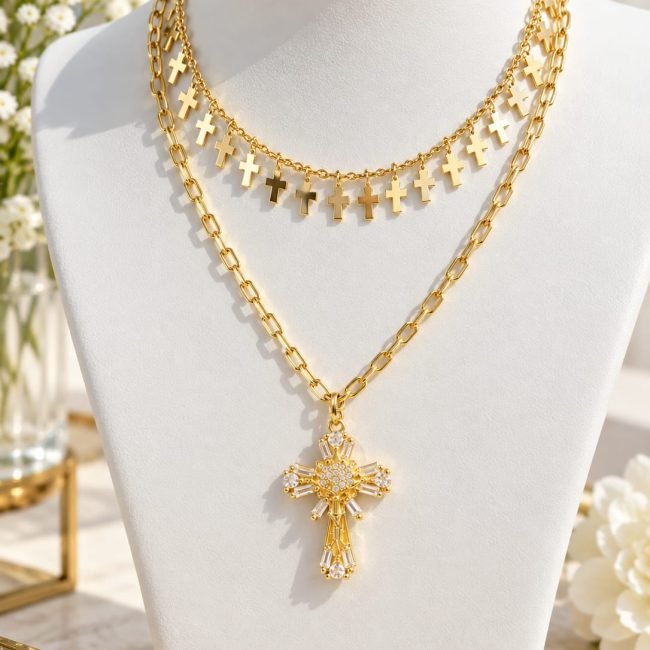 Celestial Cross Layered Necklace